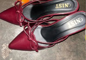 Burgundy Bow Heeled Mules🎀