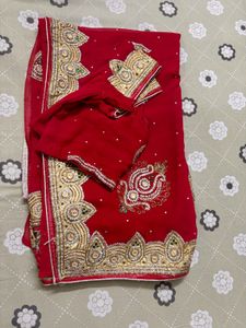 Red Heavywork Embroidered Saree