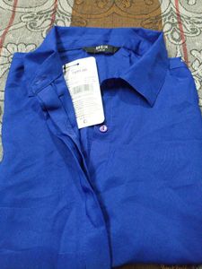 Shein Blue Sleeveless Collared Shirt