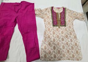 Beautiful Cream & Pink Kurta Set