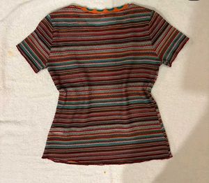 Striped Crochet Trim Top