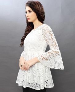 casual regular sleeves printed women white top - L