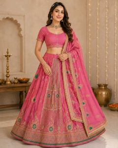 Elegant Pink Silk Lehenga Set