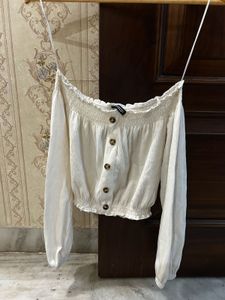 Chic Off-Shoulder Smocked Crop Top