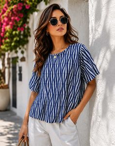 Stylish Navy Blue & White Print Top