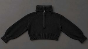 BLACK HALF-ZIP CROPPED KNIT SWEATER