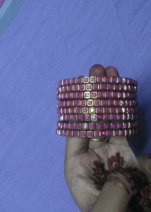 Pink kundan silk thread Bangle Set