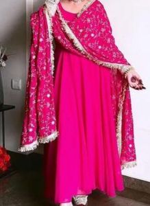 Beautiful Pink Ethnic Gown with Embellished Sleeve