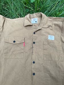 Men's Tan Short Sleeve Button-Up Shirt