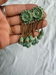 Green Bell Tassel Earrings