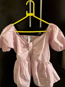 Pink Striped Peplum Top