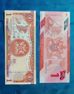 Trinidad And Tobago 2 Note 1 Dollar Polymer & Pap
