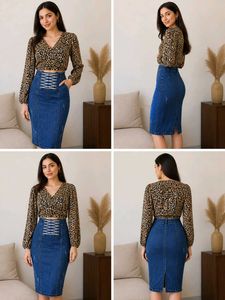 Denim Pencil Skirt with Lace-Up Detail