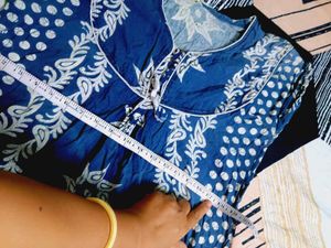 Blue Cotton Maxi  with White Print