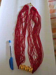 Red Beaded Necklace with Gold Accent
