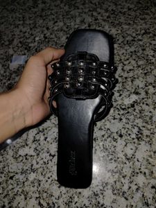 Stylish Black Studded Flat Sandals