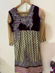 handwork bridal Kurta with Velvet Detail