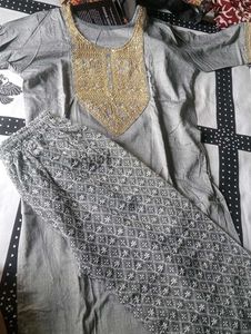 Elegant Grey Embroidered Kurta Set