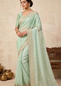 Elegant Light Green Embroidered Saree