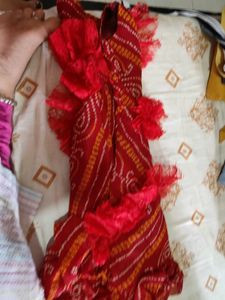 Red Bandhani Print Lehenga Set