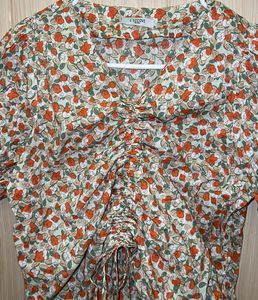 Floral Ruched V-Neck Top