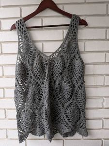 Grey Crochet V-Neck Tank Top