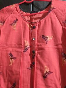 Pure Cotton Cute Pink Kurta With Black Detailing