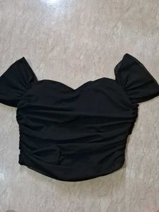 Chic Black Ruched Off-Shoulder Top