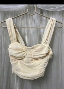 Cream Ruched Bustier Top