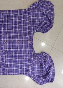 Cute Purple Plaid Puff Sleeve Top