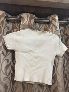 White Ribbed V-Neck Top