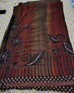 Striped Brown Saree with Blouse