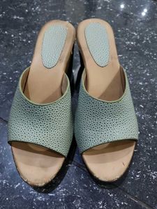 Light Green Textured Slip-On Sandals
