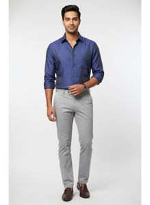 Men's Pure Silk Blue Textured Button-Up Shirt