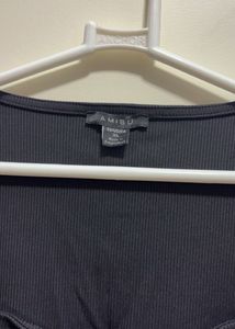 Chic Black Ribbed Square Neck Top