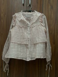 Sheer Ruffle Neck Blouse