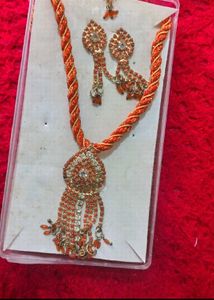 Orange Beaded Necklace and Earring Set