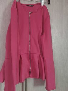 Shein Pink Peplum Zip Jacket