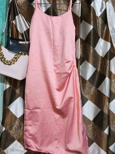 Elegant Pink Spaghetti Strap Ruched Dress