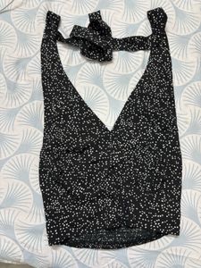 Chic Polka Dot Halter Neck Crop Top