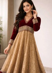 Elegant Maroon and Gold Gown