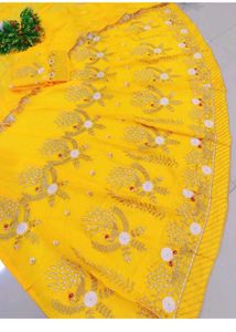 Vibrant Yellow Embroidered rajputi poshak Lehenga