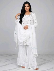 Elegant White Mirror Work Kurta Set