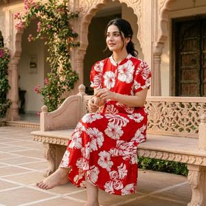 Red Floral Midi Dress