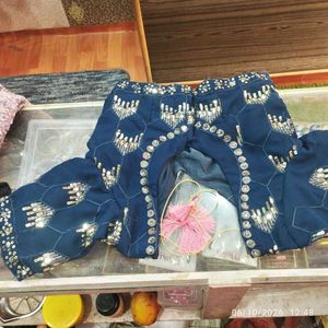 Rama lehenga with multi  emrodary
