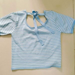 Striped Blue &amp; White Crop Top