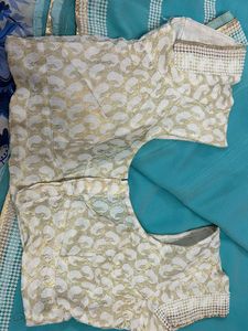 Light Blue Saree With Pearl Border