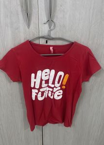 Red "Hello Future" Graphic T-Shirt