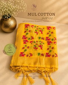 Beautiful Yellow Mul Cotton Saree