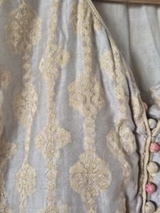Ivory and pink pure chanderi sleeveless kurti